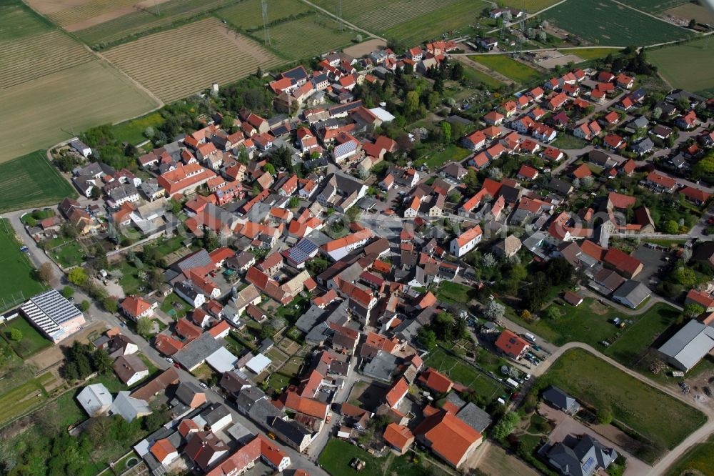 Monzernheim from above - Townscape of Monzernheim is a municipality in the district Alzey-Worms in Rhineland-Palatinate