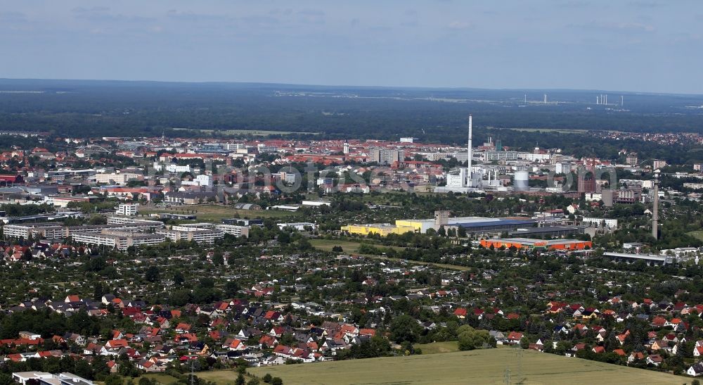 Mosigkau from above - Town View of the streets and houses of the residential areas in Mosigkau in the state Saxony-Anhalt, Germany