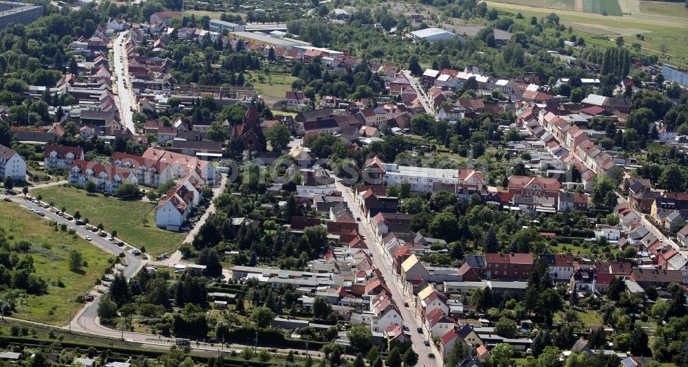 Mosigkau from the bird's eye view: Town View of the streets and houses of the residential areas in Mosigkau in the state Saxony-Anhalt, Germany