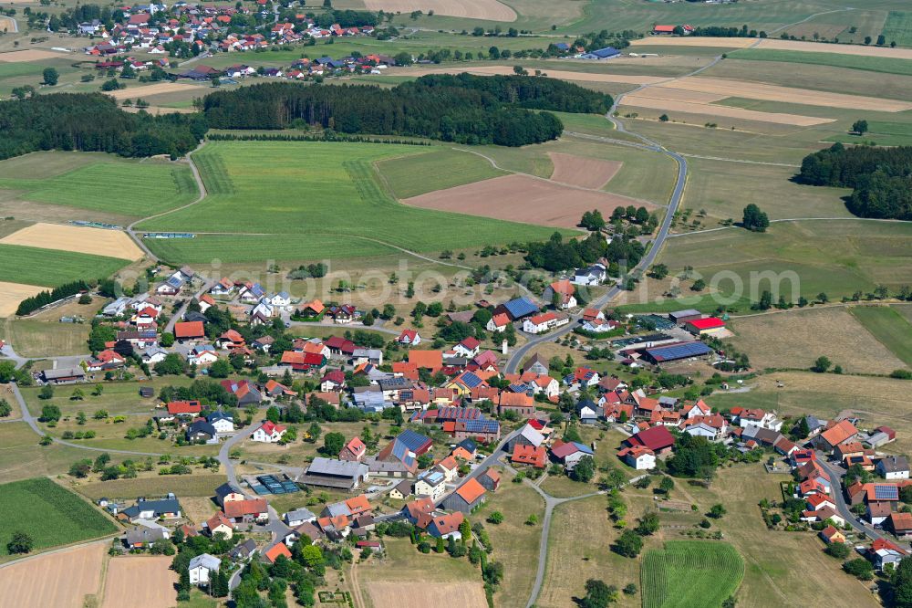 Mudau from the bird's eye view: Town View of the streets and houses of the residential areas in Mudau in the state Baden-Wuerttemberg, Germany