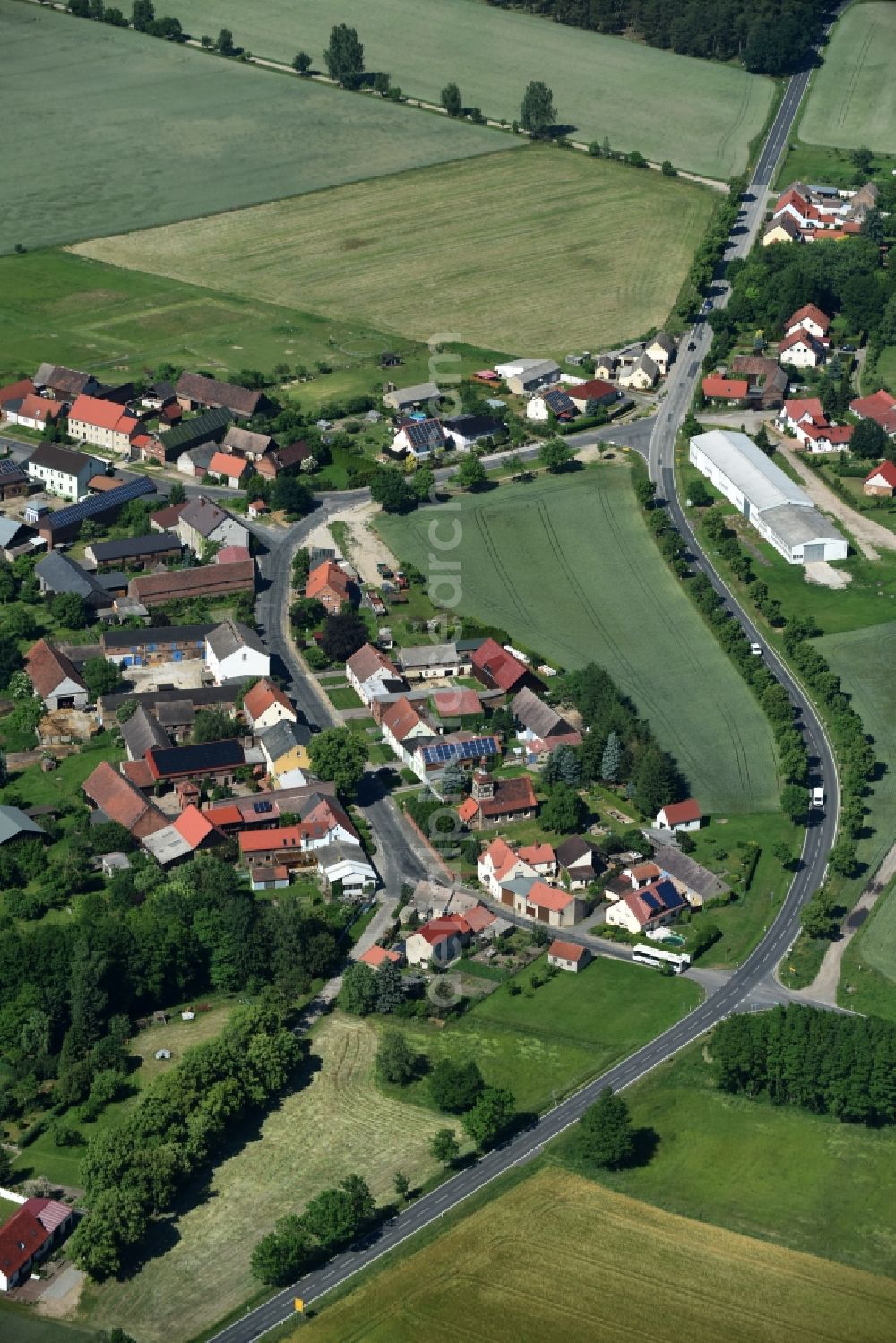 Aerial image Bad Belzig - View of the streets and houses of the village Neschholz in Bad Belzig in the state Brandenburg