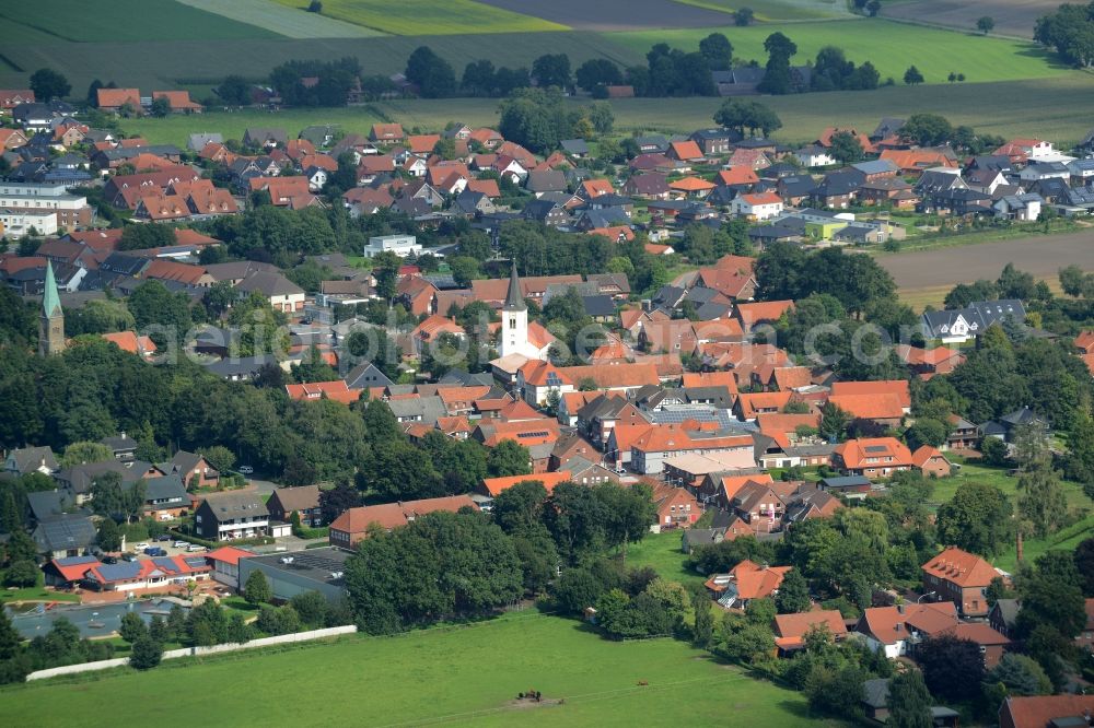 Aerial photograph Neuenkirchen-Vörden - Town View of the streets and houses of the residential areas in Neuenkirchen-Voerden in the state Lower Saxony