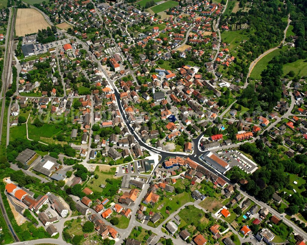 Neuhausen from above - Town View of the streets and houses of the residential areas in Neuhausen in the state Baden-Wuerttemberg, Germany