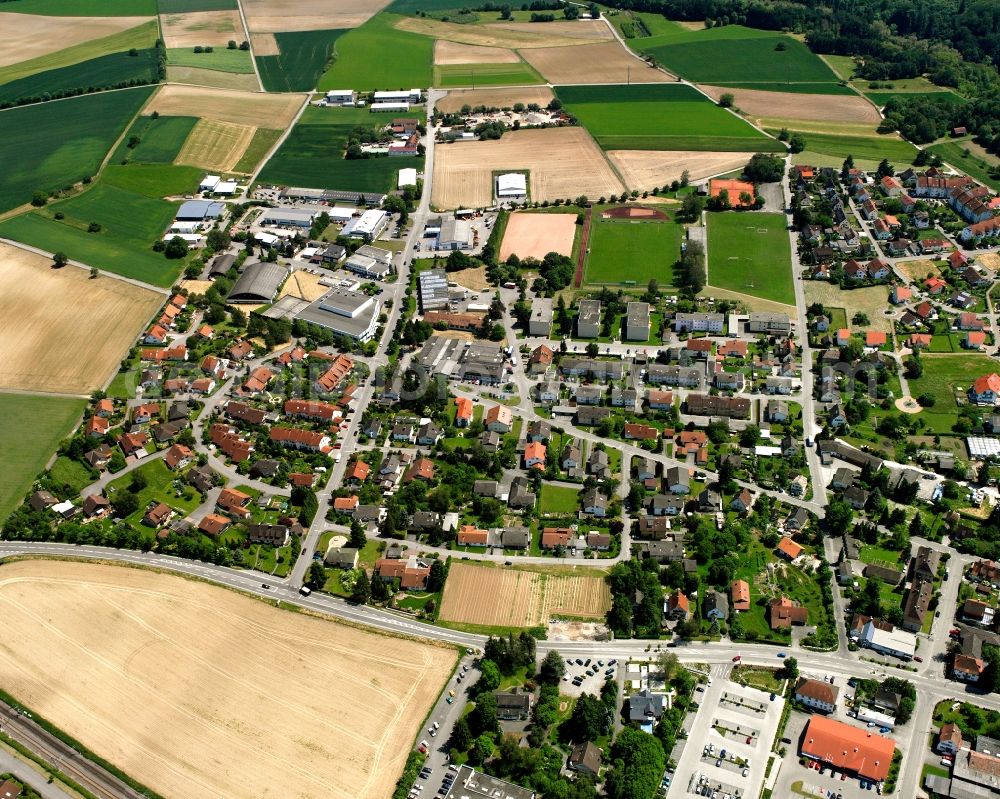 Neuhausen from above - Town View of the streets and houses of the residential areas in Neuhausen in the state Baden-Wuerttemberg, Germany