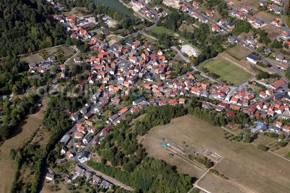 Neuhütten from above - Town View of the streets and houses of the residential areas in Neuhütten in the state Bavaria, Germany