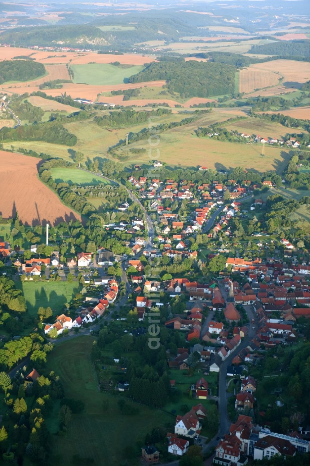 Neustadt/Harz from above - Town View of the streets and houses of the residential areas in Neustadt/Harz in the state Thuringia, Germany