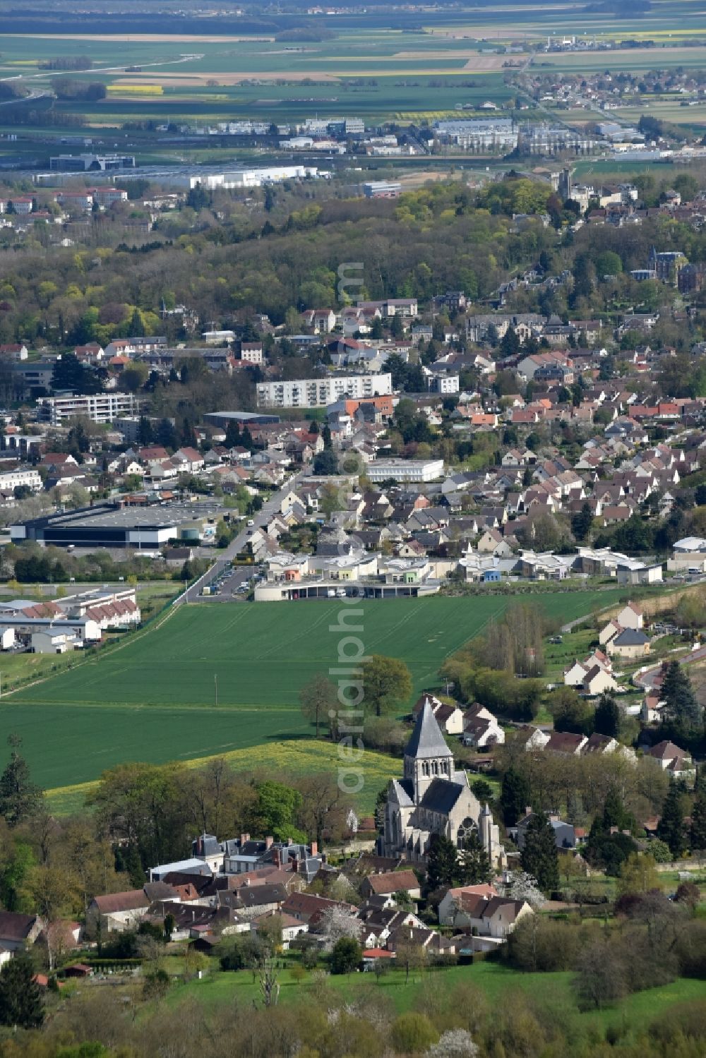 Aerial image La Neuville-en-Hez - Town View of the streets and houses of the residential areas in La Neuville-en-Hez in Nord-Pas-de-Calais Picardy, France