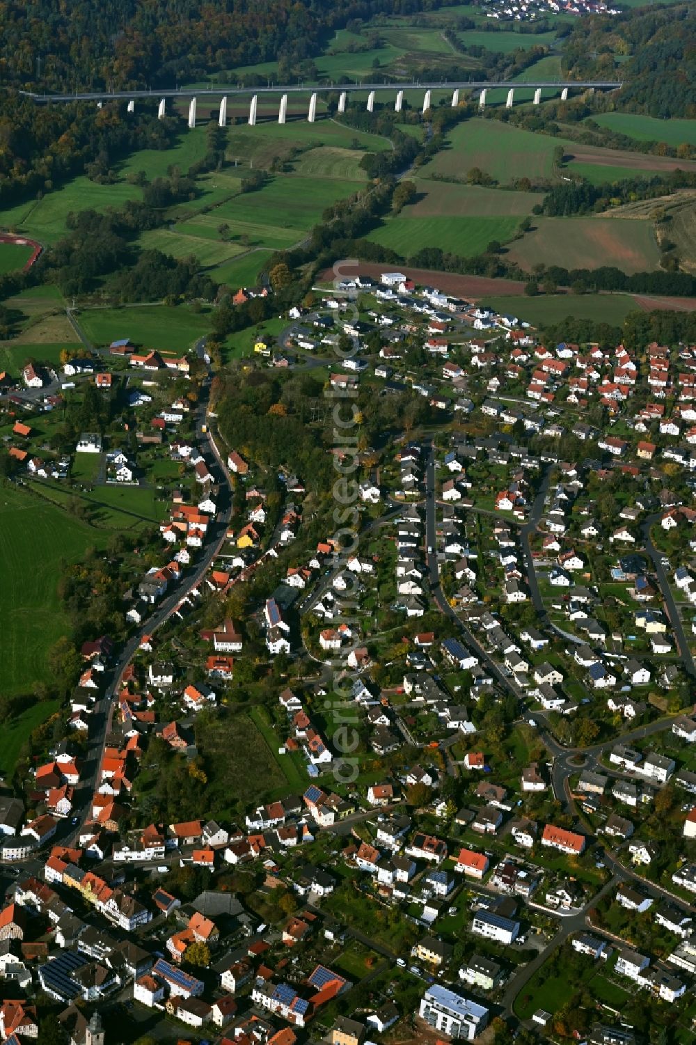 Aerial image Niederaula - Town View of the streets and houses of the residential areas in Niederaula in the state Hesse, Germany