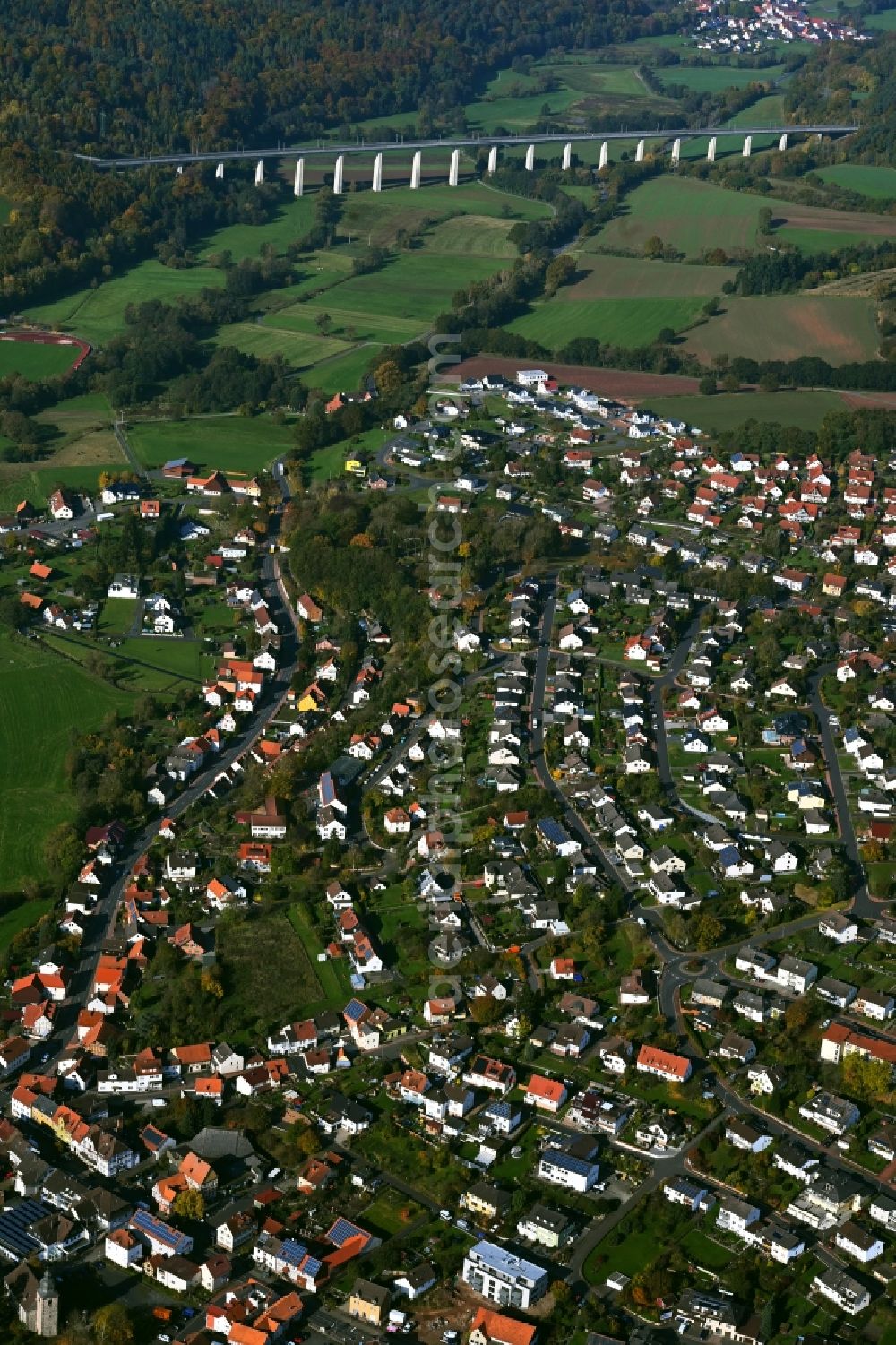 Aerial photograph Niederaula - Town View of the streets and houses of the residential areas in Niederaula in the state Hesse, Germany