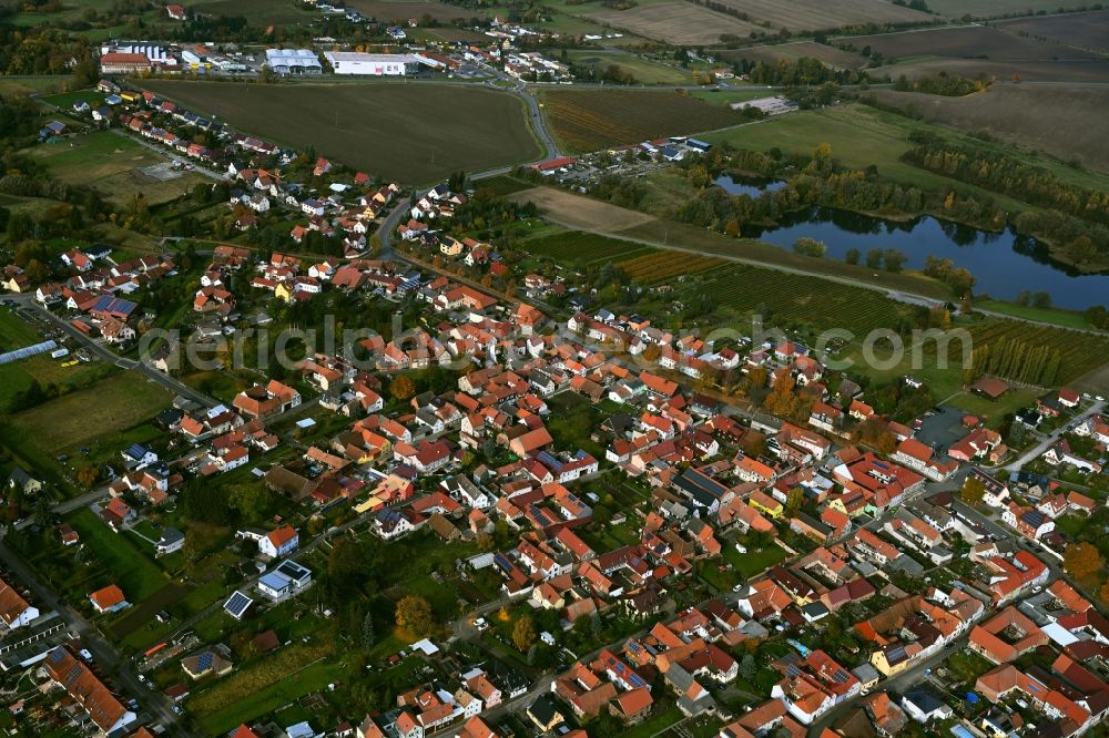 Niederdorla from above - Town View of the streets and houses of the residential areas in Niederdorla in the state Thuringia, Germany