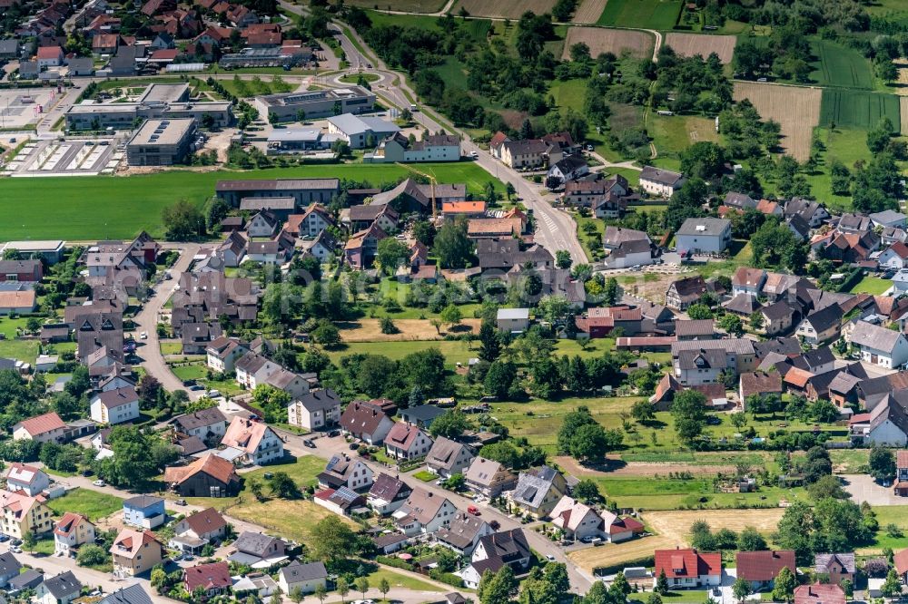 Aerial image Rheinhausen - Town View of the streets and houses of the residential areas in Niederhausen in the state Baden-Wurttemberg, Germany