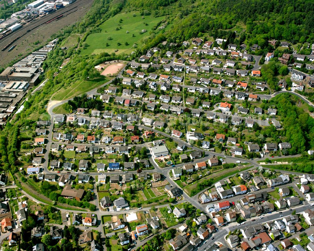 Niederscheld from above - Town View of the streets and houses of the residential areas in Niederscheld in the state Hesse, Germany