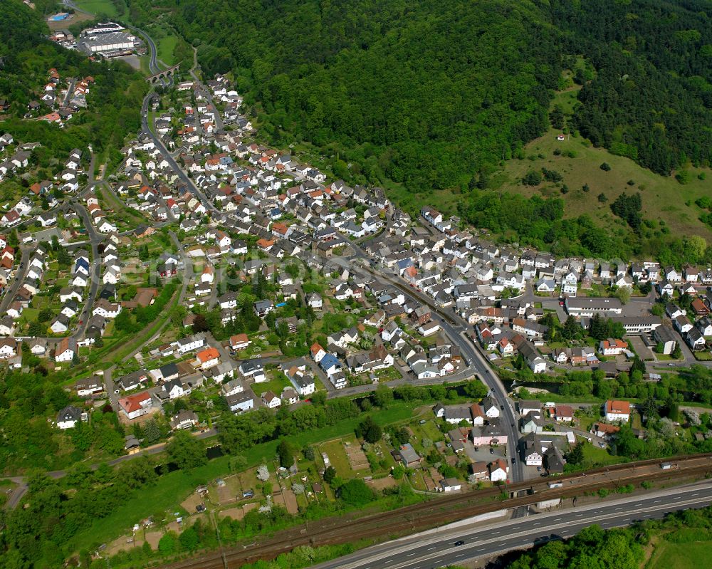 Niederscheld from above - Town View of the streets and houses of the residential areas in Niederscheld in the state Hesse, Germany