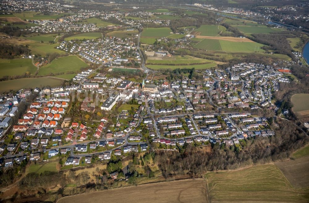 Niederwenigern from the bird's eye view: Town View of the streets and houses of the residential areas in Niederwenigern in the state North Rhine-Westphalia, Germany