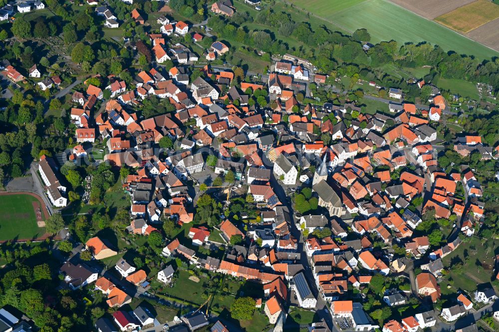 Aerial photograph Nieheim - City view of the streets and houses of the residential areas in Nieheim in the state North Rhine-Westphalia, Germany