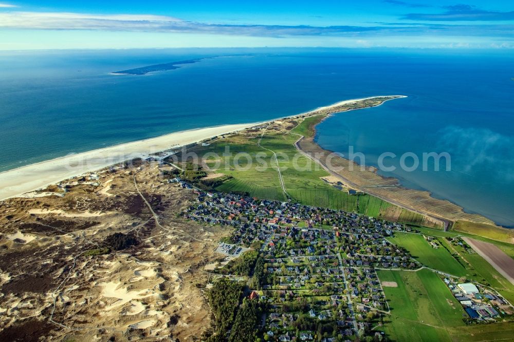 Norddorf from the bird's eye view: Town view of Norddorf on the North Sea coast of the island Amrum in the state Schleswig-Holstein, Germany