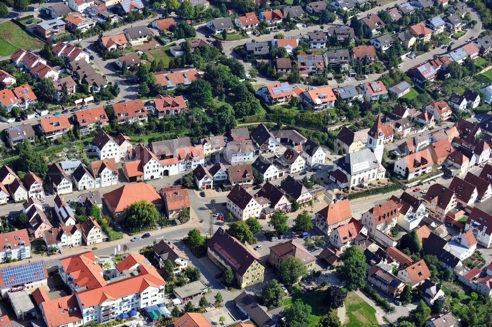 Nordheim from the bird's eye view: Town View of the streets and houses of the residential areas in Nordheim in the state Baden-Wuerttemberg, Germany