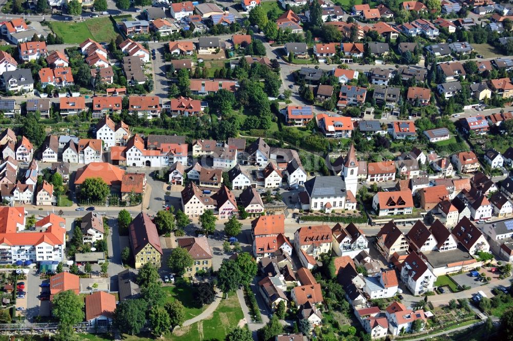 Aerial image Nordheim - Town View of the streets and houses of the residential areas in Nordheim in the state Baden-Wuerttemberg, Germany