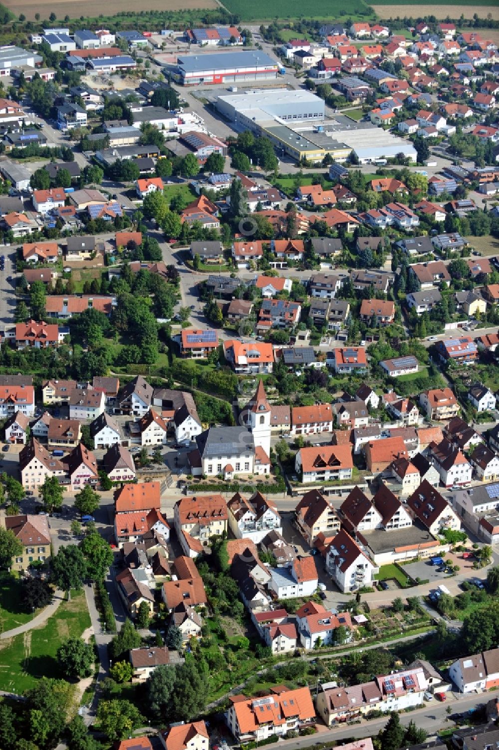 Aerial photograph Nordheim - Town View of the streets and houses of the residential areas in Nordheim in the state Baden-Wuerttemberg, Germany