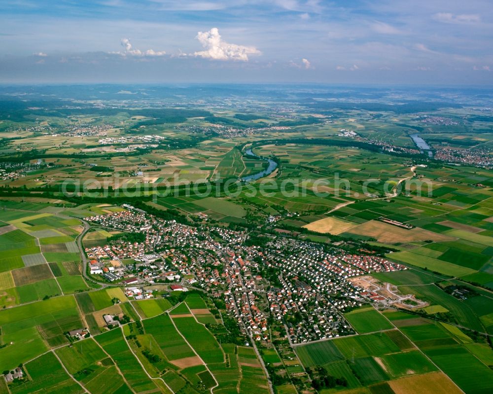 Nordheim from the bird's eye view: Town View of the streets and houses of the residential areas in Nordheim in the state Baden-Wuerttemberg, Germany