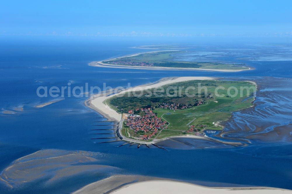 Aerial image Baltrum - Town View of the streets and houses of the residential areas in Ostdorf and Westdorf on the North Sea island Baltrum in the state Lower Saxony