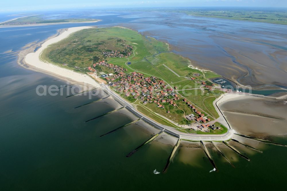 Aerial image Baltrum - Town View of the streets and houses of the residential areas in Ostdorf and Westdorf on the North Sea island Baltrum in the state Lower Saxony