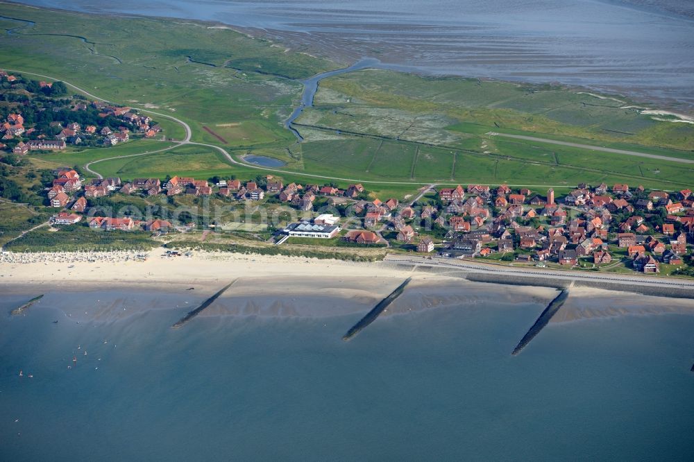 Baltrum from above - Town View of the streets and houses of the residential areas in Ostdorf and Westdorf on the North Sea island Baltrum in the state Lower Saxony