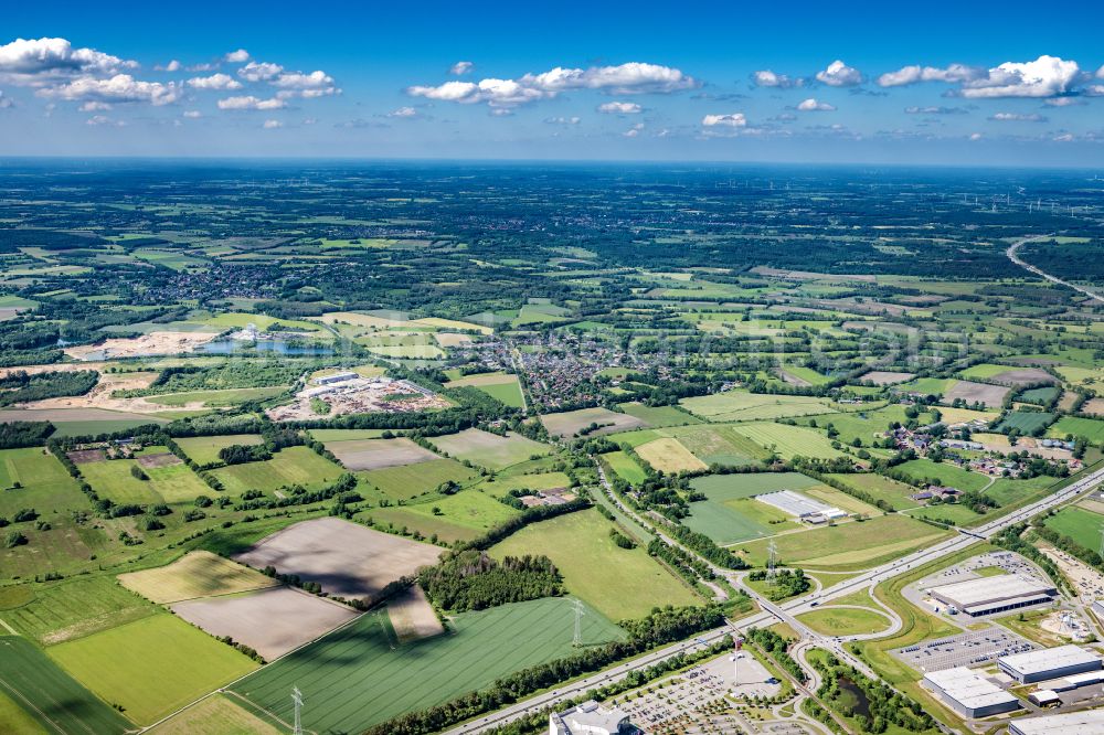 Aerial image Nützen - Town View of the streets and houses of the residential areas in Nuetzen in the state Schleswig-Holstein, Germany