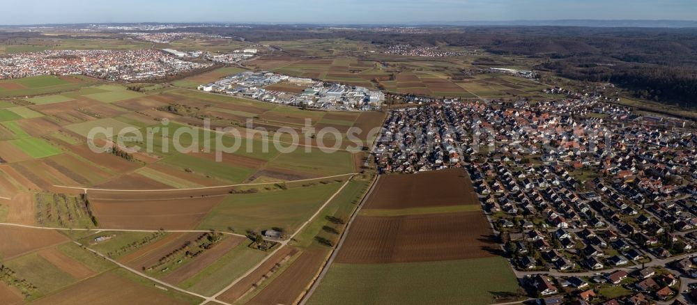 Nufringen from above - Town View of the streets and houses of the residential areas in Nufringen in the state Baden-Wuerttemberg, Germany