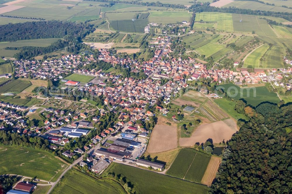 Obenheim from above - Town View of the streets and houses of the residential areas in Obenheim in Grand Est, France