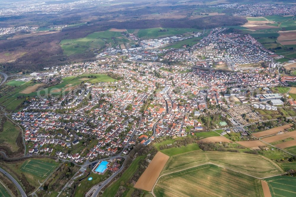 Aerial photograph Ober-Ramstadt - Town View of the streets and houses of the residential areas in Ober-Ramstadt in the state Hesse, Germany