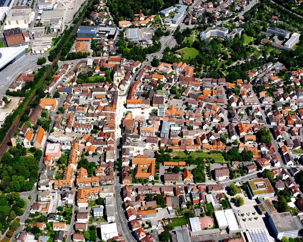 Obereisesheim from above - Town View of the streets and houses of the residential areas in Obereisesheim in the state Baden-Wuerttemberg, Germany