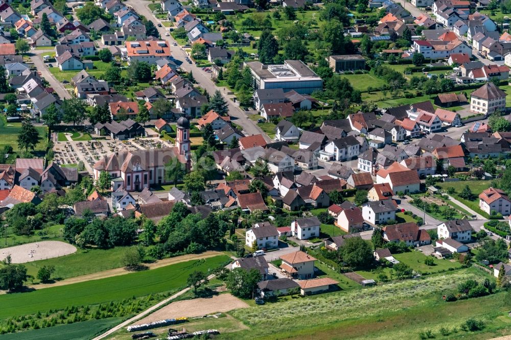 Oberhausen from above - Town View of the streets and houses of the residential areas in Oberhausen in the state Baden-Wurttemberg, Germany