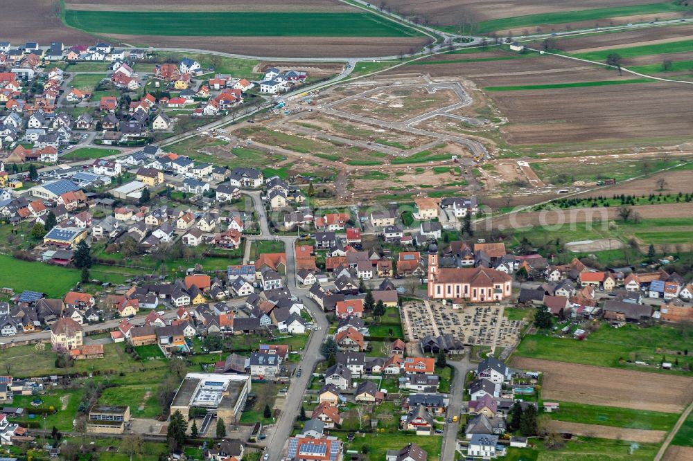 Aerial photograph Oberhausen - Town View of the streets and houses of the residential areas in Oberhausen in the state Baden-Wurttemberg, Germany