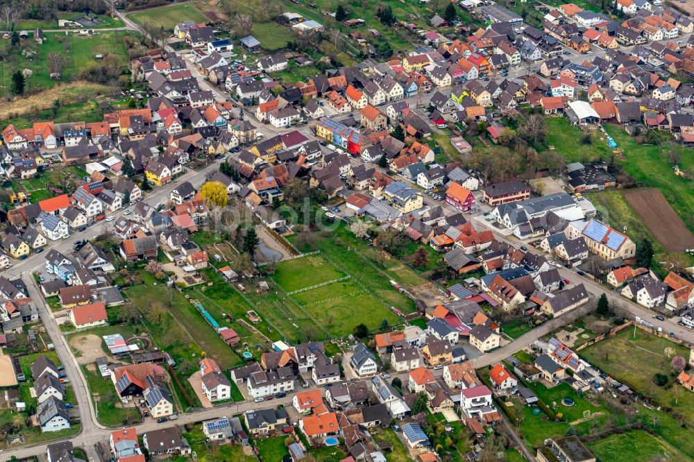 Oberhausen from above - Town View of the streets and houses of the residential areas in Oberhausen in the state Baden-Wurttemberg, Germany