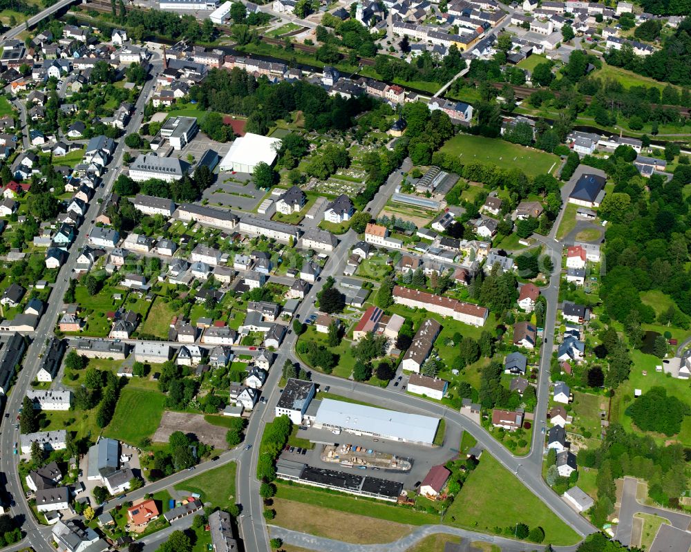 Oberkotzau from above - Town View of the streets and houses of the residential areas on street Autengruener Strasse in Oberkotzau in the state Bavaria, Germany