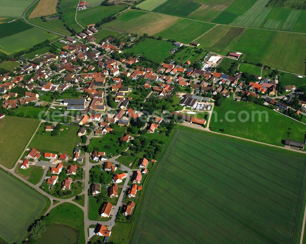 Aerial photograph Obermögersheim - Town View of the streets and houses of the residential areas in Obermögersheim in the state Bavaria, Germany