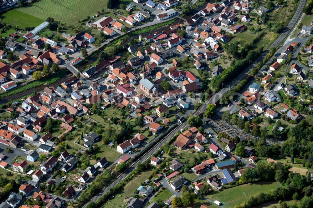 Obersinn from the bird's eye view: Town View of the streets and houses of the residential areas in Obersinn in the state Bavaria, Germany