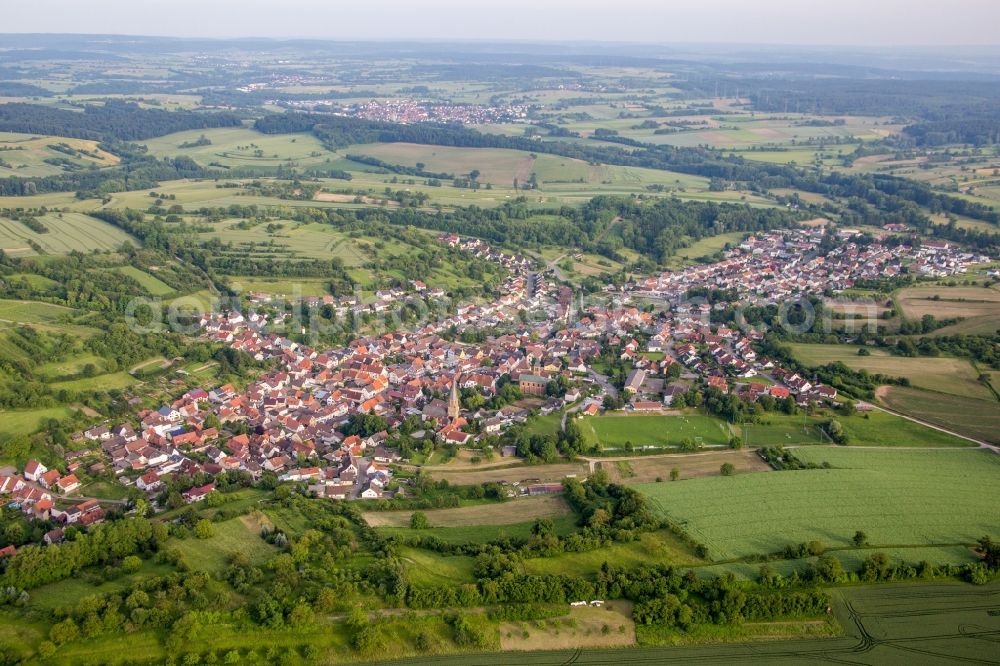 Aerial image Oberöwisheim - Town View of the streets and houses of the residential areas in Oberoewisheim in the state Baden-Wurttemberg, Germany