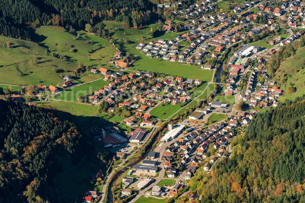 Oberwolfach from the bird's eye view: Town View of the streets and houses of the residential areas in Oberwolfach in the state Baden-Wurttemberg, Germany