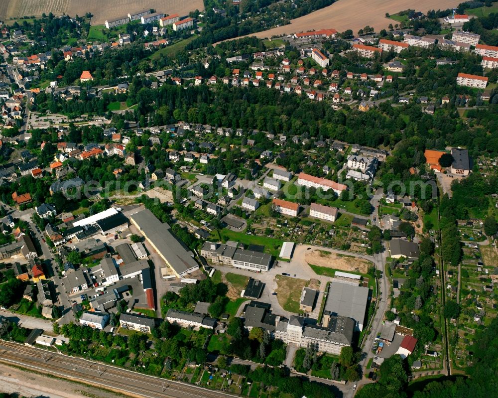 Aerial image Oederan - Town View of the streets and houses of the residential areas in Oederan in the state Saxony, Germany