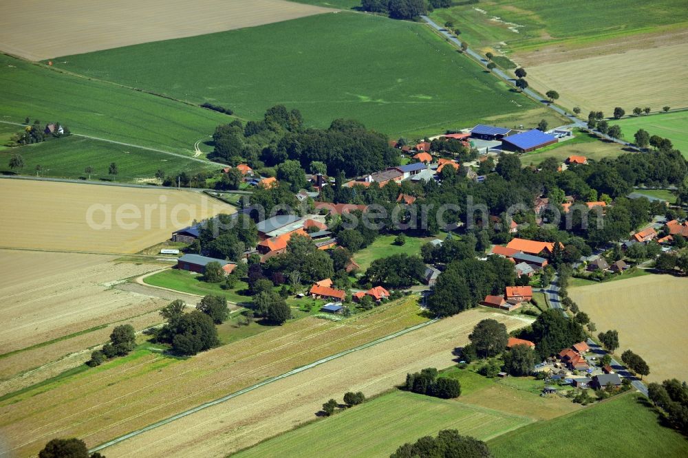 Oetzendorf from the bird's eye view: Townscape of Oetzendorf on the road of L254 in the state of Lower Saxony