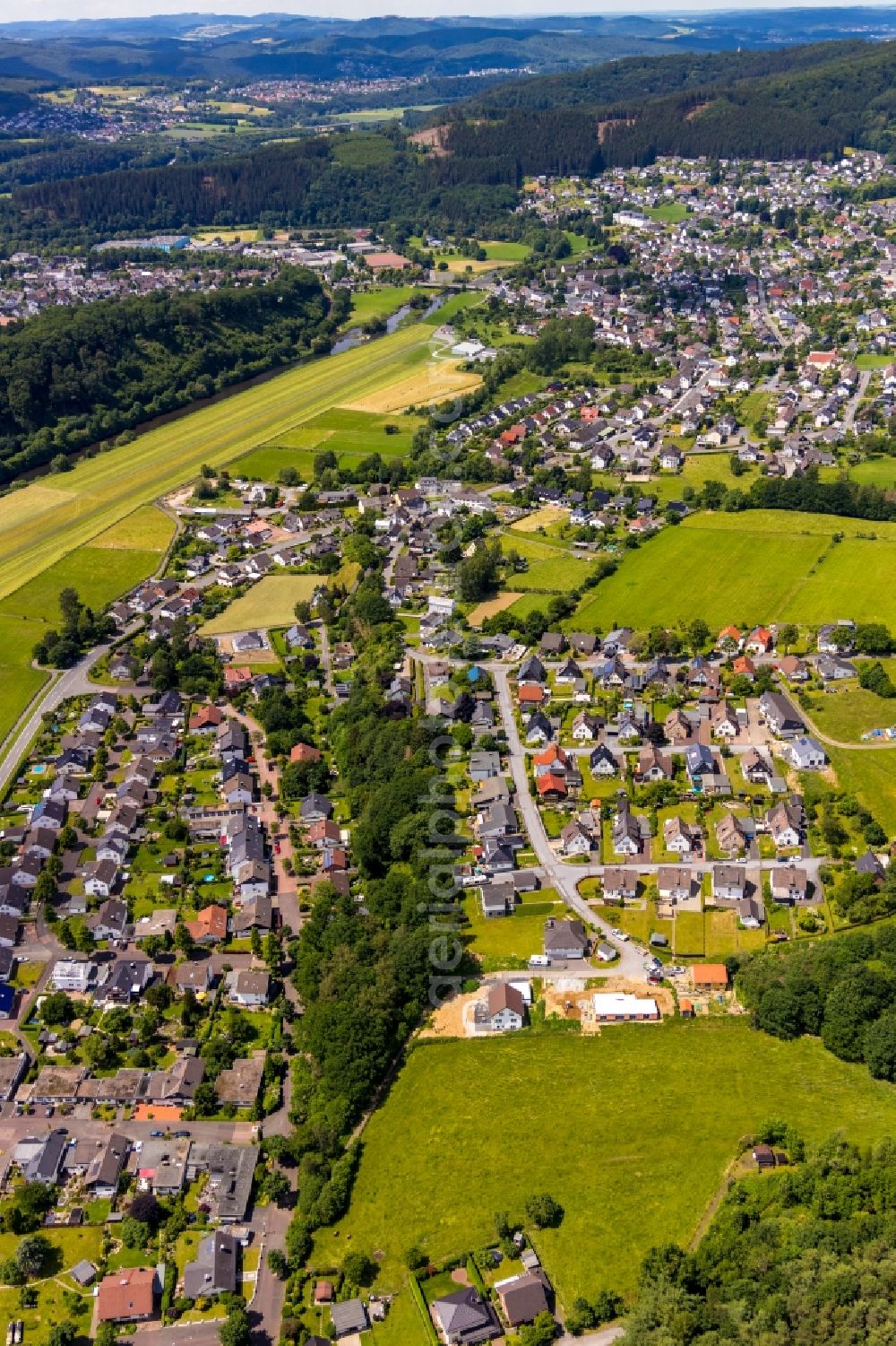 Oeventrop from above - Town View of the streets and houses of the residential areas in Oeventrop in the state North Rhine-Westphalia, Germany