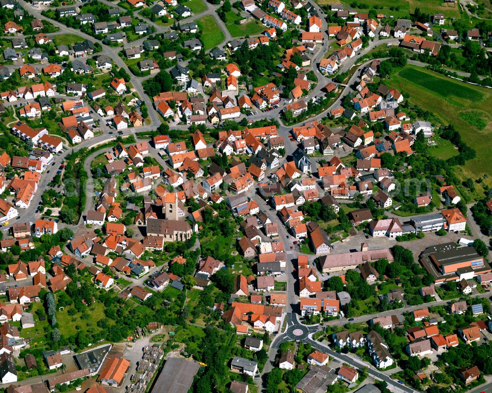 Aerial image Ofterdingen - Town View of the streets and houses of the residential areas in Ofterdingen in the state Baden-Wuerttemberg, Germany