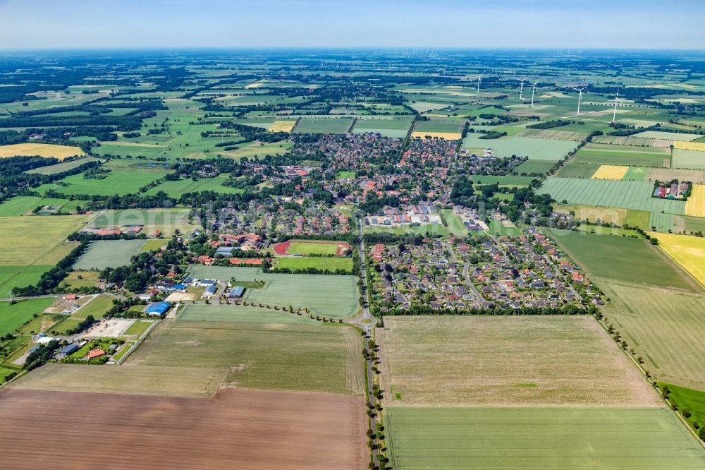 Oldendorf from above - Town View of the streets and houses of the residential areas in Oldendorf in the state Lower Saxony, Germany