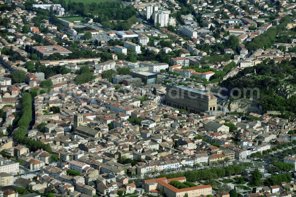 Orange from above - Town View of the streets and houses of the residential areas in Orange in Provence-Alpes-Cote d'Azur, France