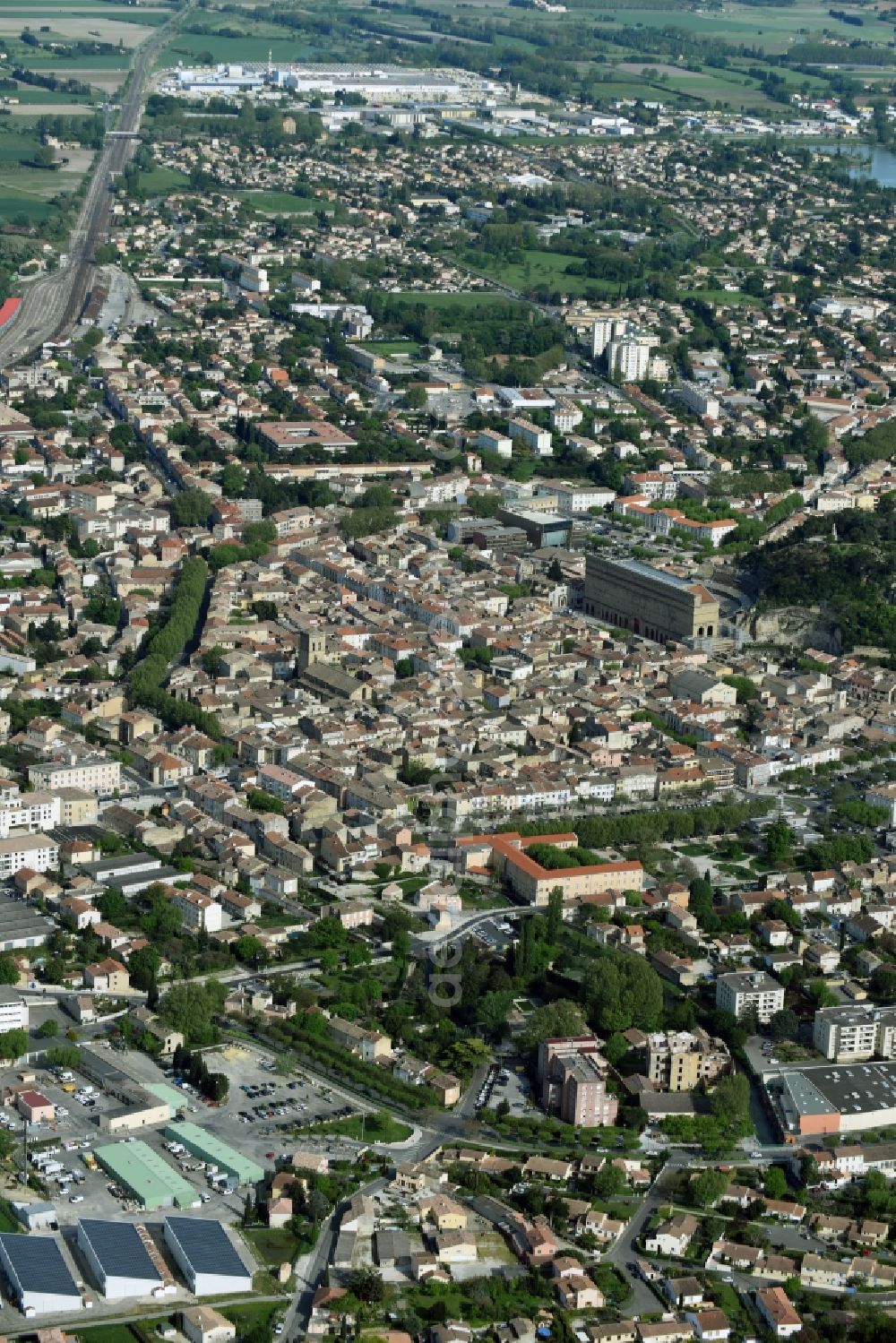 Aerial image Orange - Town View of the streets and houses of the residential areas in Orange in Provence-Alpes-Cote d'Azur, France