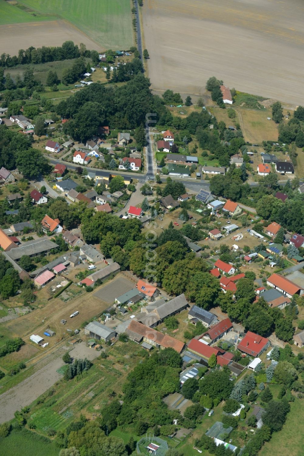 Groß Schauen from above - View of the streets and houses of the residential areas in Gross Schauen which is a district of the small town Storkow ( Mark) in the state Brandenburg