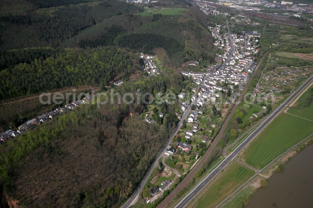 Aerial photograph Trier - View of the district of Biewer in Trier in the state of Rhineland-Palatinate. Ehrang is located amidst hills and forest on the left shore of the river Mosel. Biewer is located in the North of Trier on the federal road 53