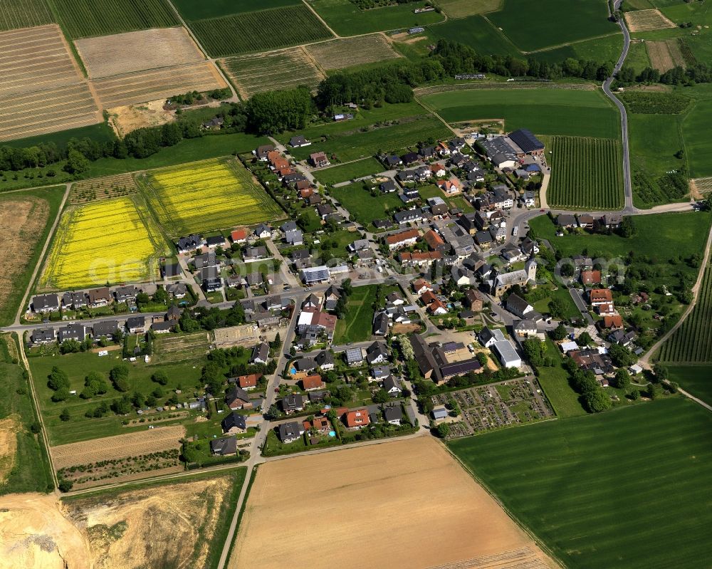 Grafschaft from above - View of the Leimersdorf part of the borough of Grafschaft in the state of Rhineland-Palatinate. The locality consists of several residential homes and farms and is surrounded by agricultural land